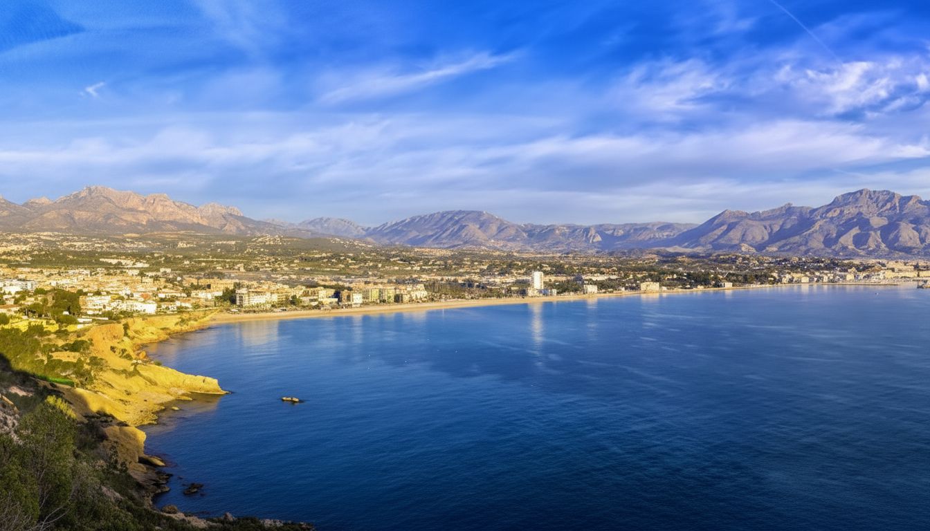 Una bahía con montañas al fondo