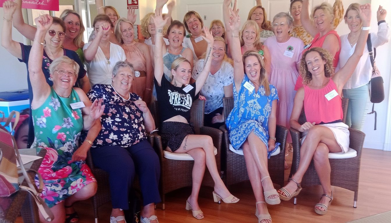 Mujeres de la comunidad de EUW Marina Alta, sonrientes y con las manos en alto