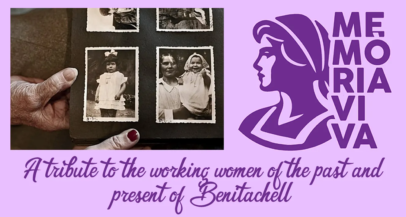Poster for Memoria Viva, a tribute to the working women of the past and present of Benitachell, with old family photographs