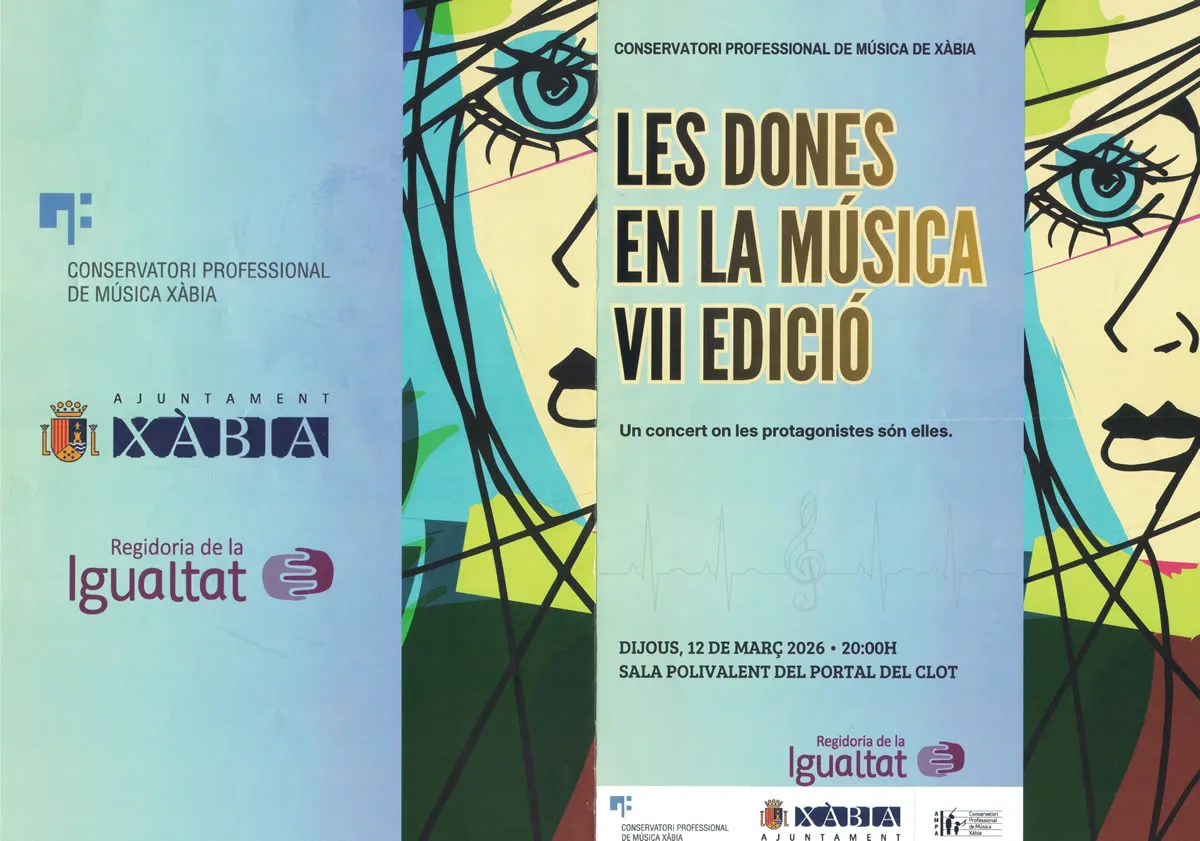 Poster for Les dones en la música, seventh edition, a concert at the Portal del Clot, Xàbia, on 12 March 2026